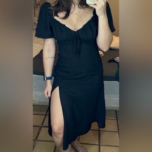 SHEIN Black High-Low Midi Dress with Puff Sleeves